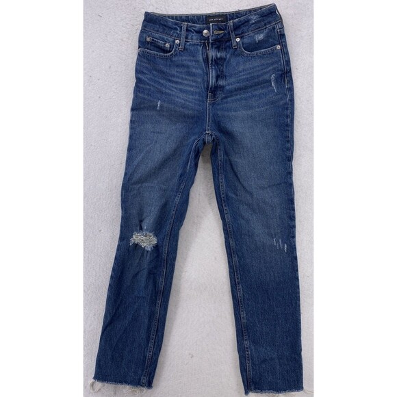 Free Assembly Jeans Women's Size 2 Blue Super High Rise Straight Distressed Torn - Picture 5 of 16